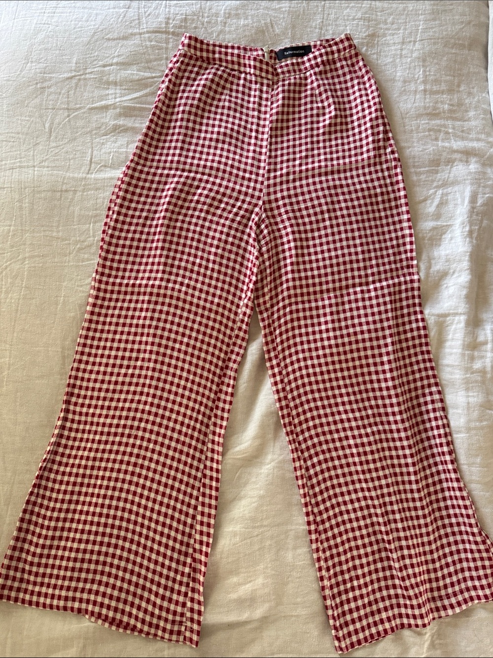 Reformation Red and White Gingham Pant